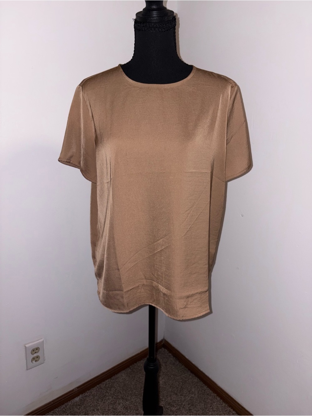Banana Republic Short-Sleeve Satin Tee in Camel